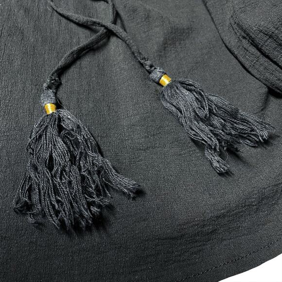 JOHNNY WAS Calme Black Gauze Cotton Tassel 3/4-Sleeve Peasant Blouse Size M - Picture 3 of 8
